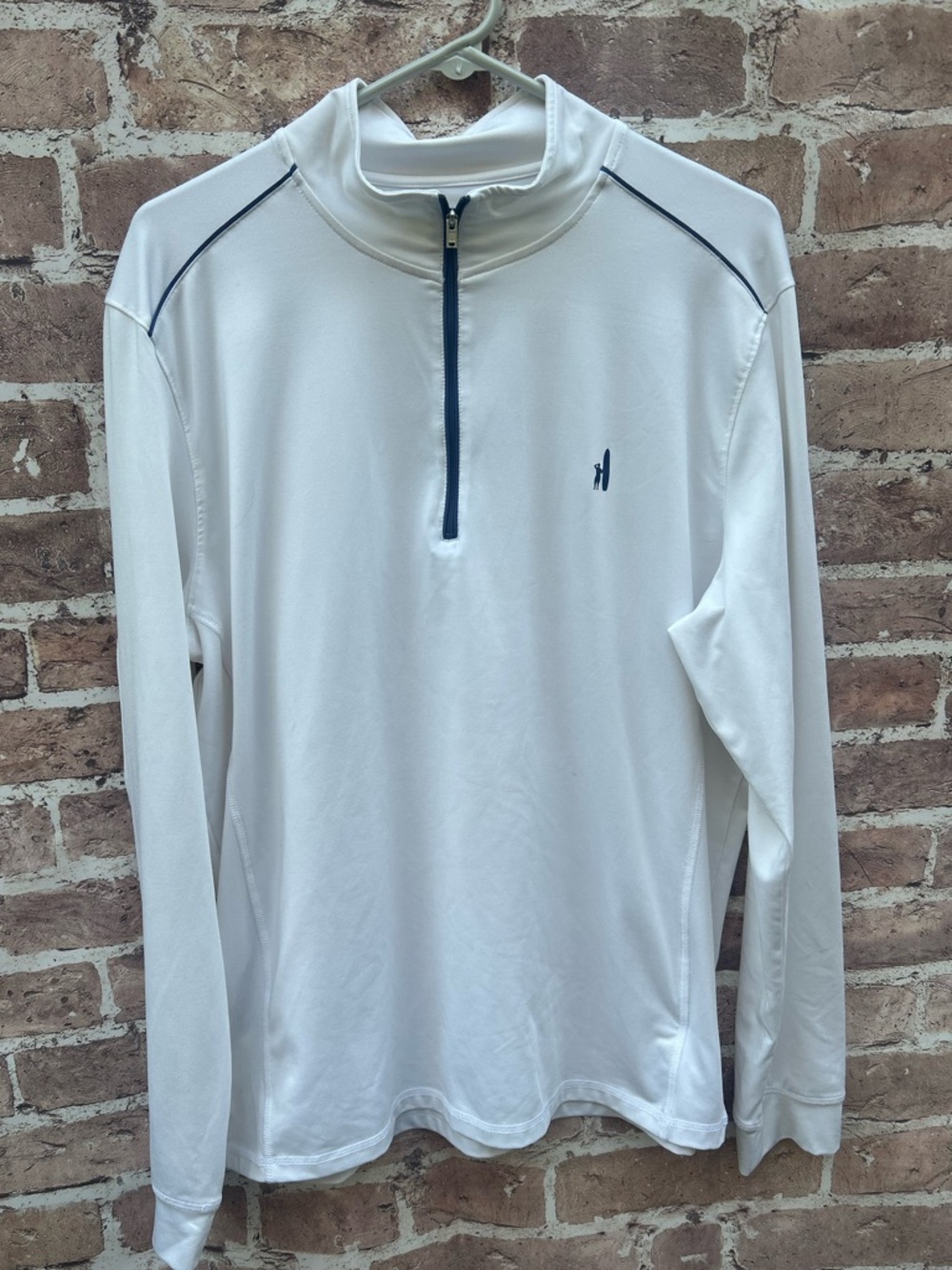 johnnie-O size L White golf Performance Half-Zip with Navy Logo